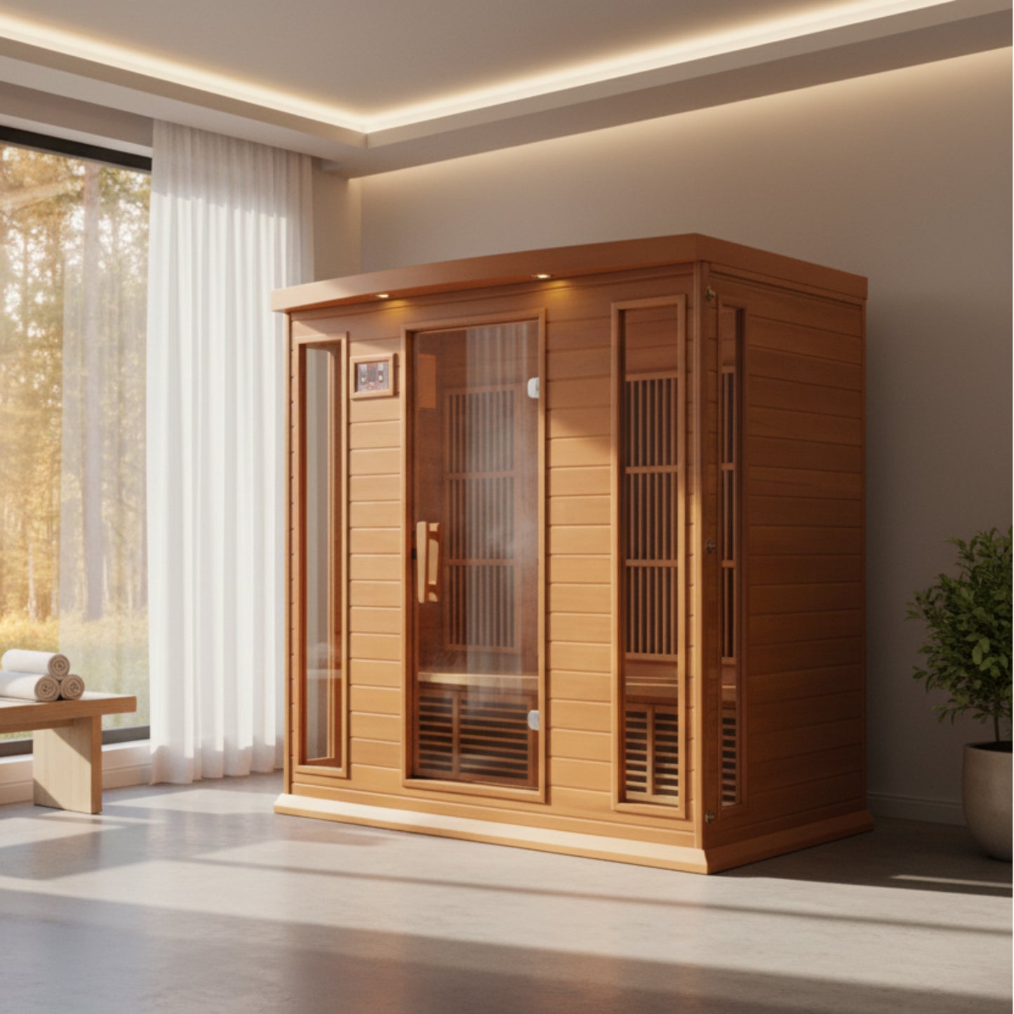 Maxxus 4 Person Indoor FAR Infrared Sauna with Near Zero EMF, Bluetooth, and Canadian Red Cedar