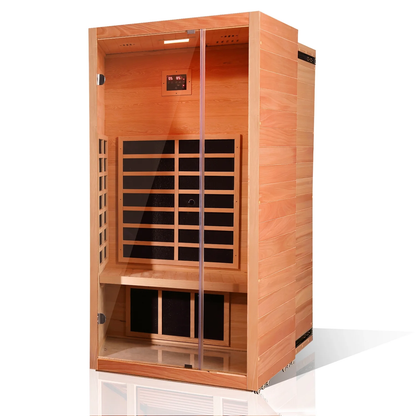Vanity Art 1 Person FAR Infrared Sauna for Home with Hemlock Wood, Low EMF Carbon Heaters, Bluetooth, LED Light, and Digital Control Panel