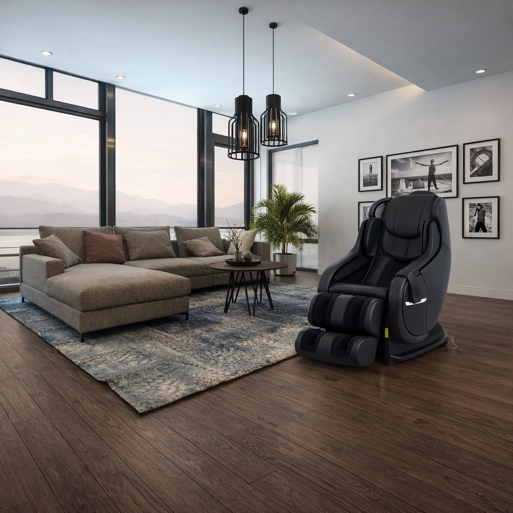 Best Master Furniture Elvis Premium Full Body Massage Chair with Zero Gravity and Bluetooth Speakers - Black Faux Leather