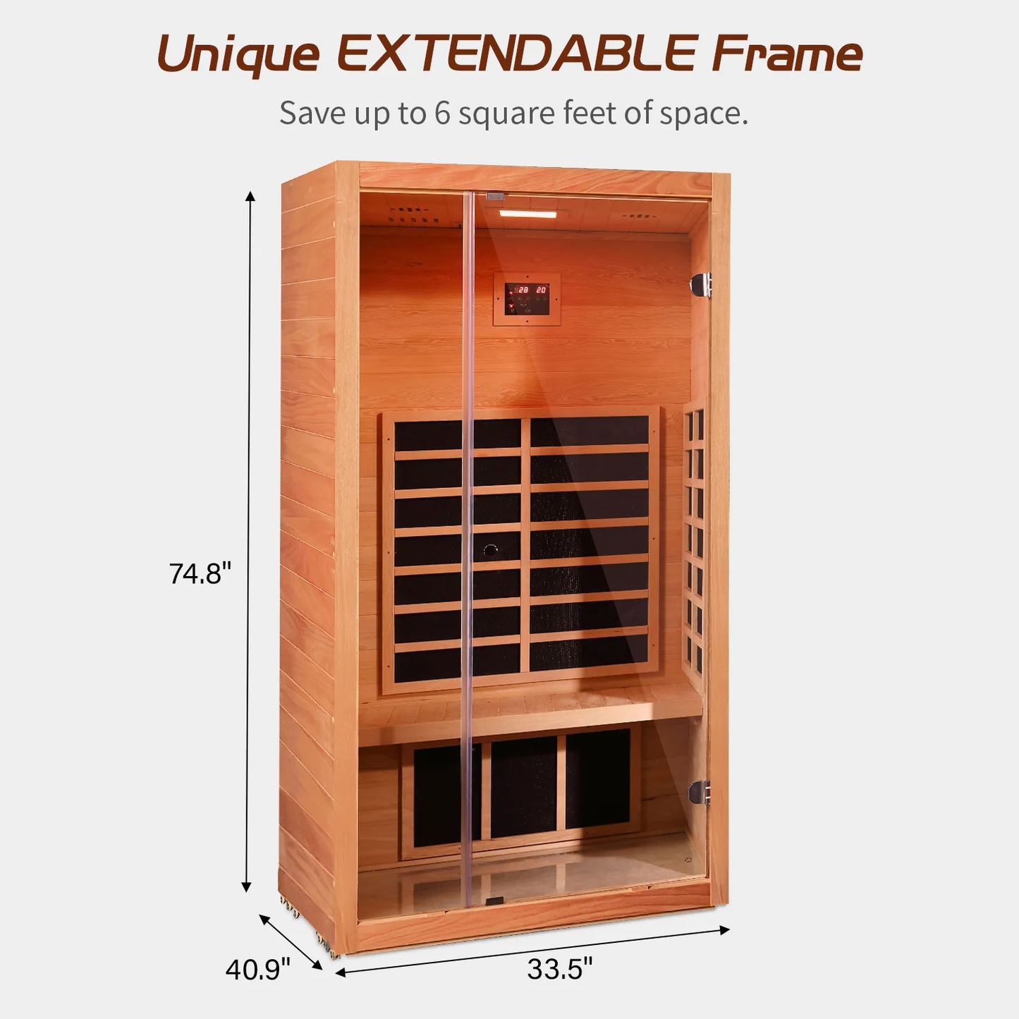 Vanity Art 1 Person FAR Infrared Sauna for Home with Hemlock Wood, Low EMF Carbon Heaters, Bluetooth, LED Light, and Digital Control Panel