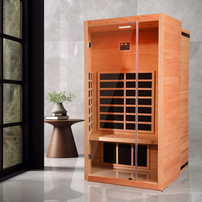 Vanity Art 1 Person FAR Infrared Sauna for Home with Hemlock Wood, Low EMF Carbon Heaters, Bluetooth, LED Light, and Digital Control Panel