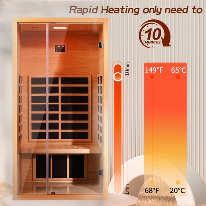 Vanity Art 1 Person FAR Infrared Sauna for Home with Hemlock Wood, Low EMF Carbon Heaters, Bluetooth, LED Light, and Digital Control Panel